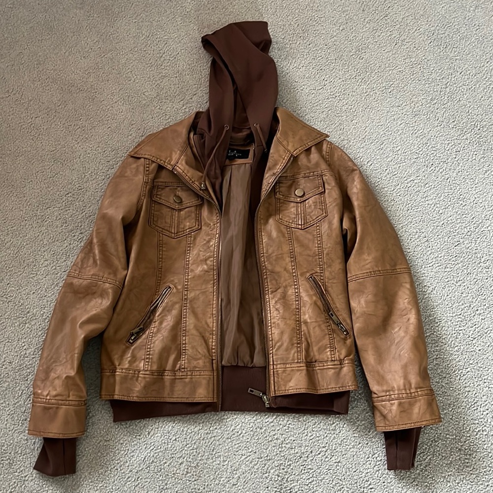 Hooded Faux Leather Jacket